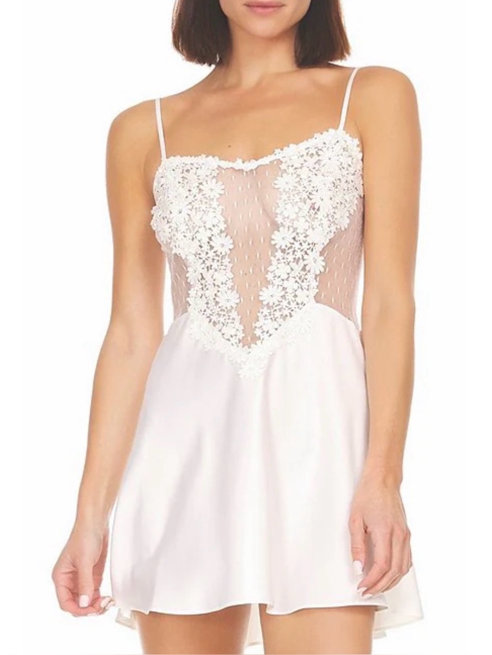 Flora Nikrooz Ivory Floral Lace Chemise with Sheer Bodice